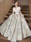 Élégant Blanche Glitter Robe De Bal 2023 Princesse Encolure Dégagée Noeud Manches Courtes Dos Nu Longue Promo Robe De Ceremonie