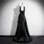Sexy Black Evening Dresses 2025 A-Line / Princess Strapless Sleeveless Backless Floor-Length / Long Formal Dresses