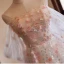 High-end Flower Fairy Blushing Pink Pearl Appliques Sequins Prom Dresses 2024 A-Line / Princess Off-The-Shoulder Short Sleeve Backless Sweep Train Prom Formal Dresses