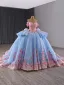 Luxury / Gorgeous Blushing Pink Appliques Pearl Lace Flower Prom Dresses 2024 Ball Gown Off-The-Shoulder Short Sleeve Backless Bow Court Train Prom Formal Dresses