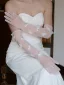Vintage / Retro White Bow Pearl Wedding Bridal Gloves 2025 Tulle