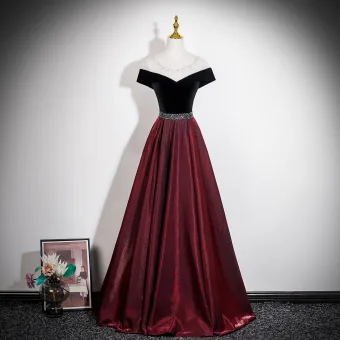Vintage Retro Burgundy Rhinestone Prom Dresses 2026 Off The Shoulder A Line Princess Short Sleeve Backless
