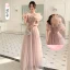 Chic / Beautiful Dusky Pink Pearl Rhinestone Sequins Bridesmaid Dresses 2022 A-Line / Princess Short Sleeve Backless Floor-Length / Long Bridesmaid