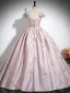 Elegant Beige Lace Flower Bow Satin Prom Dresses 2024 Ball Gown Square Neckline Sleeveless Backless Floor-Length / Long Prom Formal Dresses