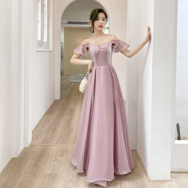 Modest / Simple Blushing Pink Bridesmaid Dresses 2022 A-Line / Princess Short Sleeve Backless Floor-Length / Long Bridesmaid Formal Dresses