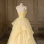 Chic / Beautiful Yellow Prom Dresses 2022 Ball Gown Spaghetti Straps Pearl Rhinestone Sequins Sleeveless Floor-Length / Long Formal Dresses