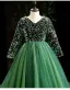 Vintage / Retro Green Sequins Birthday Flower Girl Dresses 2024 Ball Gown V-Neck Long Sleeve Floor-Length / Long