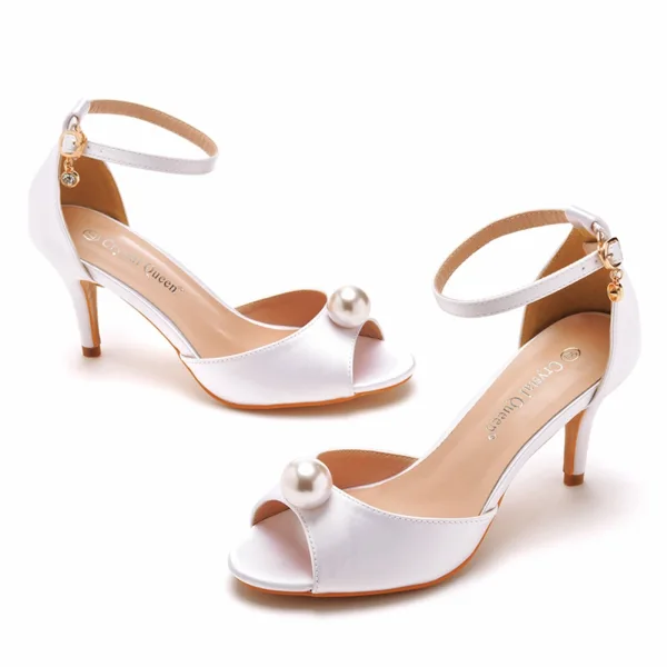 Schlicht Sommer Himmelblau Perle Ball Sandalen Damen 2023 Knöchelriemen 7 cm Stilettos Peeptoes Sandaletten Hochhackige