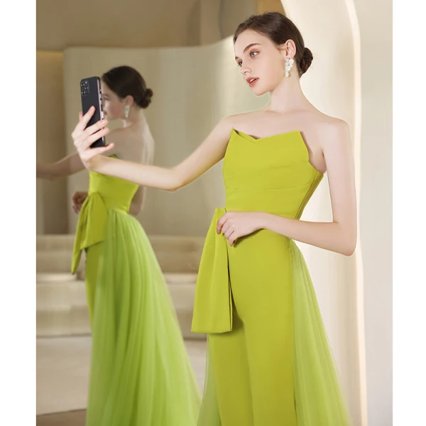 Amazing / Unique Lime Green Evening Dresses Jumpsuit 2022 A-Line / Princess Strapless Sleeveless Backless Floor-Length / Long Evening Party