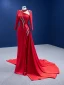 High-end Red Beading Pearl Sequins Evening Dresses Trumpet / Mermaid 2022 High Neck Long Sleeve Court Train Evening Party Formal Dresses