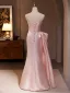 Sexy Pearl Pink Pearl Satin Prom Dresses 2024 Trumpet / Mermaid Strapless Sleeveless Backless Floor-Length / Long Prom Formal Dresses