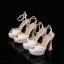 Fashion White Pearl Wedding Shoes 2024 Ankle Strap 12 cm Thick Heels Open / Peep Toe Wedding Sandals High Heels