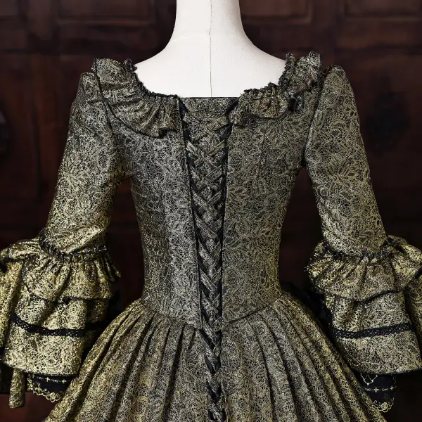 Vintage / Retro Medieval Dark Green Prom Dresses 2026 Ball Gown Square Neckline Bell sleeves Floor-Length / Long Formal Dresses