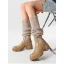Fashion Brown Fall Winter Street Wear Sock Boots 2023 6 cm Thick Heels Round Toe Womens Boots