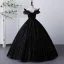 Elegant Black Sequins Prom Dresses Ball Gown 2023 Off-The-Shoulder Short Sleeve Backless Floor-Length / Long Formal Dresses
