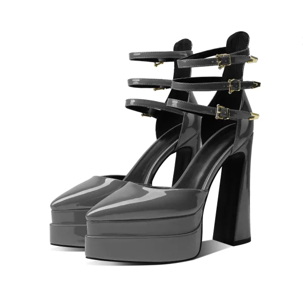 Unusual Green Cocktail Party 14 cm Thick Heels Womens Sandals 2022 Ankle Strap Pointed Toe Womens Shoes High Heels