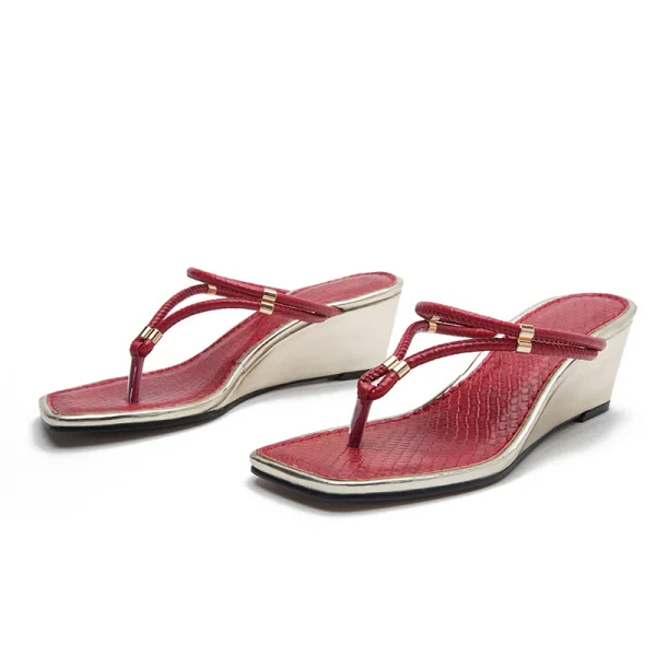 Modest / Simple Black Street Wear Womens Sandals 2022 T-Strap 6 cm Wedges Open / Peep Toe Sandals