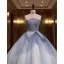 Charming Sky Blue Beading Pearl Sequins Prom Dresses 2022 Ball Gown Sleeveless Backless Floor-Length / Long Strapless Formal Dresses