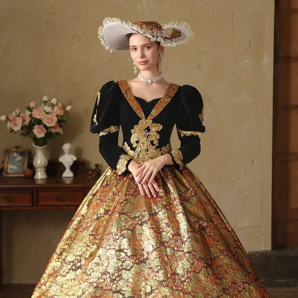 black dress gold lace Knee Length Black Wedding Dress with Gold Underlay and Sash main image 0