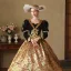 Medieval Gothic Black Gold Lace Flower Sequins Prom Dresses 2024 Ball Gown Square Neckline 3/4 Sleeve Floor-Length / Long Prom Formal Dresses