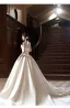 Elegant White Pearl Satin Wedding Dresses 2024 Ball Gown Strapless Sleeveless Backless Court Train Wedding