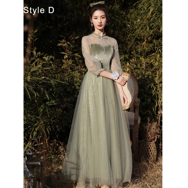 Chic / Beautiful Sage Green Velour Bridesmaid Dresses 2022 A-Line / Princess Sequins Suede Short Sleeve Backless Floor-Length / Long Bridesmaid Wedding Party Dresses