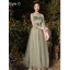 Chic / Beautiful Sage Green Velour Bridesmaid Dresses 2022 A-Line / Princess Sequins Suede Short Sleeve Backless Floor-Length / Long Bridesmaid Wedding Party Dresses