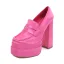 Fashion Fuchsia Cocktail Party Womens Shoes 2023 14 cm Thick Heels Round Toe Womens Shoes