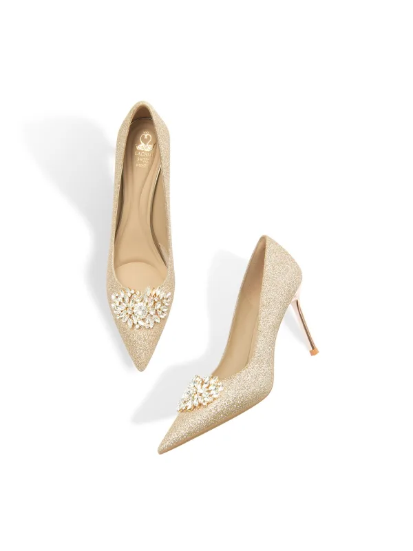 Bling Bling Champagne Rhinestone Paljetter Läder Brudskor 2026 8 cm Stilettklackar Spetsiga Bröllop Pumps Högklackade