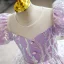 Chic / Beautiful Lavender Pearl Sequins Birthday Flower Girl Dresses 2022 Ball Gown Scoop Neck Puffy Short Sleeve Bow Short Flower Girl Dresses