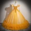 Elegant Gold Beading Sequins Prom Dresses 2024 Ball Gown Scoop Neck Long Sleeve Backless Floor-Length / Long Prom Formal Dresses