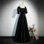 Chic / Beautiful Black Pearl Satin Evening Dresses 2023 A-Line / Princess Square Neckline Short Sleeve Backless Floor-Length / Long Evening Party Formal Dresses