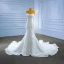 Sexy High Low White Beading Pearl Sequins Wedding Dresses 2023 Trumpet / Mermaid Off-The-Shoulder Long Sleeve Backless Chapel Train Wedding