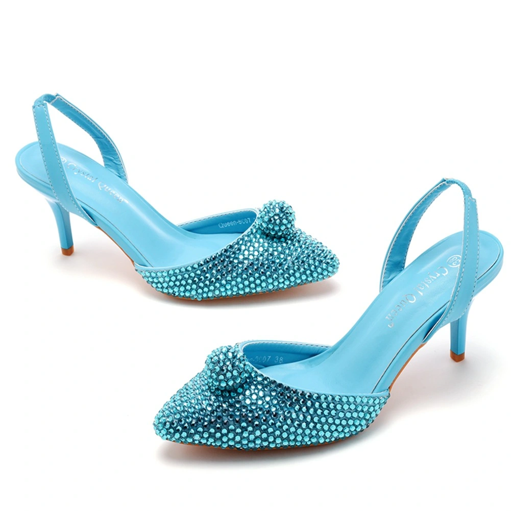 Maritza Sky Blue Rhinestone Strap Heels | The Lace Cactus
