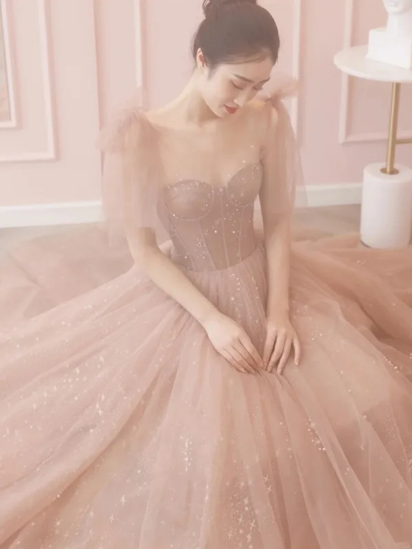 Chic / Beautiful Champagne Glitter Sequins Prom Dresses 2024 A-Line / Princess Scoop Neck Sleeveless Backless Floor-Length / Long Prom Formal Dresses