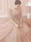 Chic / Beautiful Champagne Glitter Sequins Prom Dresses 2024 A-Line / Princess Scoop Neck Sleeveless Backless Floor-Length / Long Prom Formal Dresses