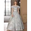 Fashion Sky Blue Feather Prom Dresses 2023 A-Line / Princess Off-The-Shoulder Short Sleeve Backless Floor-Length / Long Prom Formal Dresses