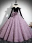 Audrey Hepburn Style Lavender Appliques Prom Dresses 2024 Ball Gown Off-The-Shoulder Long Sleeve Backless Sweep Train Prom Formal Dresses