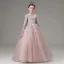 Elegant Blushing Pink Beading Rhinestone Lace Flower Birthday Flower Girl Dresses 2025 Ball Gown Scoop Neck Long Sleeve Floor-Length / Long