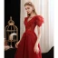 Charming Burgundy Beading Sequins Evening Dresses 2023 A-Line / Princess Scoop Neck Short Sleeve Backless Floor-Length / Long Evening Party Formal Dresses
