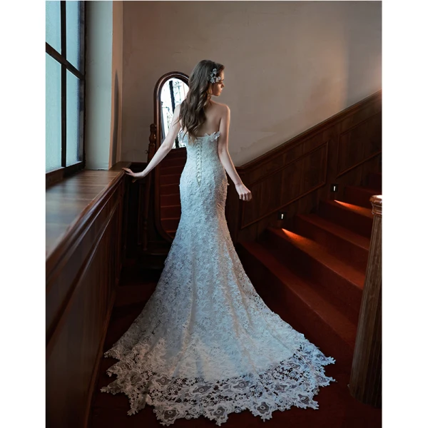 Charmant Ivoire Appliques En Dentelle Fleur Robe De Mariée 2022 Trompette / Sirène Bustier Sans Manches Dos Nu Longue Mariage