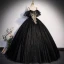 Bling Bling Noire Paillettes Robe De Bal 2023 Robe Boule Bretelles Spaghetti Manches Courtes Dos Nu Longue Promo Robe De Ceremonie