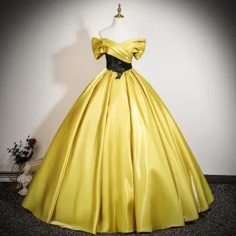 Vintage Originale Jaune En Dentelle Fleur Robe De Bal 2025 Robe Boule De L Épaule Manches Courtes Dos Nu Longue Promo Robe De Ceremonie