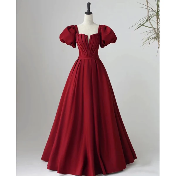 Chic / Beautiful Black Evening Dresses 2023 A-Line / Princess Square Neckline Puffy Short Sleeve Backless Sash Floor-Length / Long Evening Party Formal Dresses