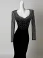 Sexy Black Sequins Evening Dresses 2026 Trumpet / Mermaid V-Neck Long Sleeve Floor-Length / Long Formal Dresses
