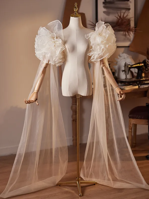 Unusual Champagne Handmade  Flower Tulle Prom shawl 2026