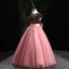 Lovely Candy Pink Sequins Birthday Flower Girl Dresses Ball Gown 2022 Scoop Neck Sash Bow Sleeveless Floor-Length / Long Flower Girl Dresses