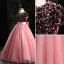 Lovely Candy Pink Sequins Birthday Flower Girl Dresses Ball Gown 2022 Scoop Neck Sash Bow Sleeveless Floor-Length / Long Flower Girl Dresses