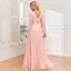 Simple Rougissant Rose Chiffon Robe De Bal 2024 Princesse V-Cou Manches Longues Dos Nu Longue Promo Robe De Ceremonie