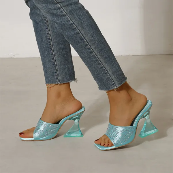 Transparent Mint Green Street Wear Rhinestone Womens Sandals 2022 9 cm Stiletto Heels Crystal High Heels Open / Peep Toe Sandals